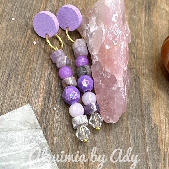 Alquimia Purple and Gold Beaded Earrings - Picture 1 of 1